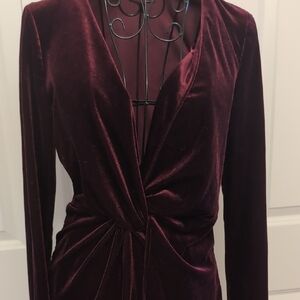 Fashion Nova Velvet Long Sleeve Dress in Rich Burgundy